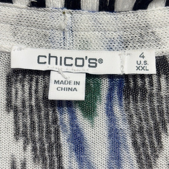 Chico's Ikat Tassel Bell Sleeve Open Cardigan 4 / XXL Black Navy Fringe Tunic - Picture 3 of 7